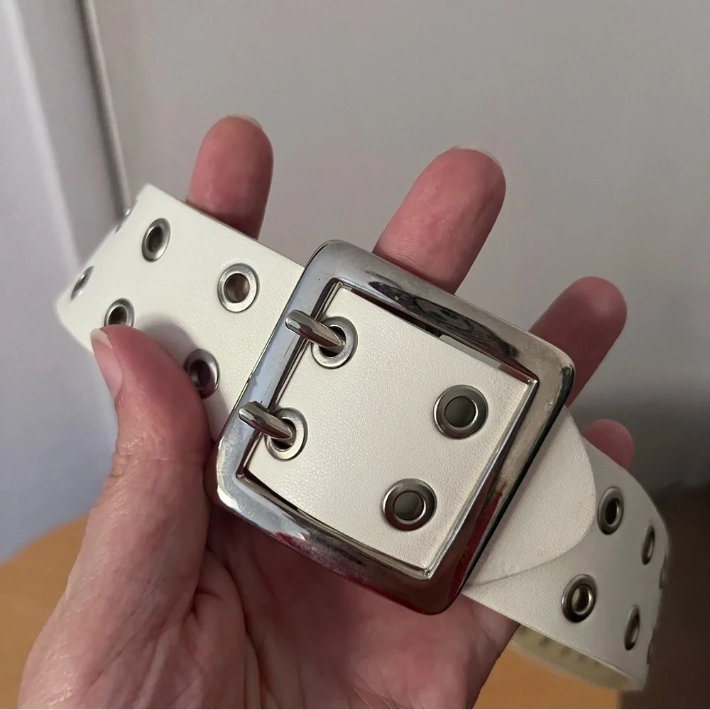 Target Double Grommet Faux Leather White Belt Women’s Small